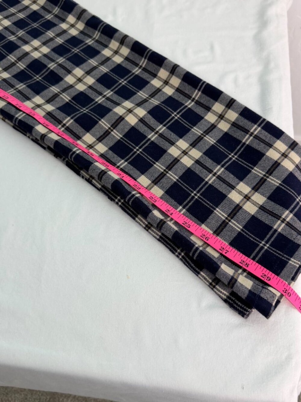 Brandy Melville Plaid Pants Navy Cream Tartan Straight Leg Preppy Academia - Picture 8 of 10